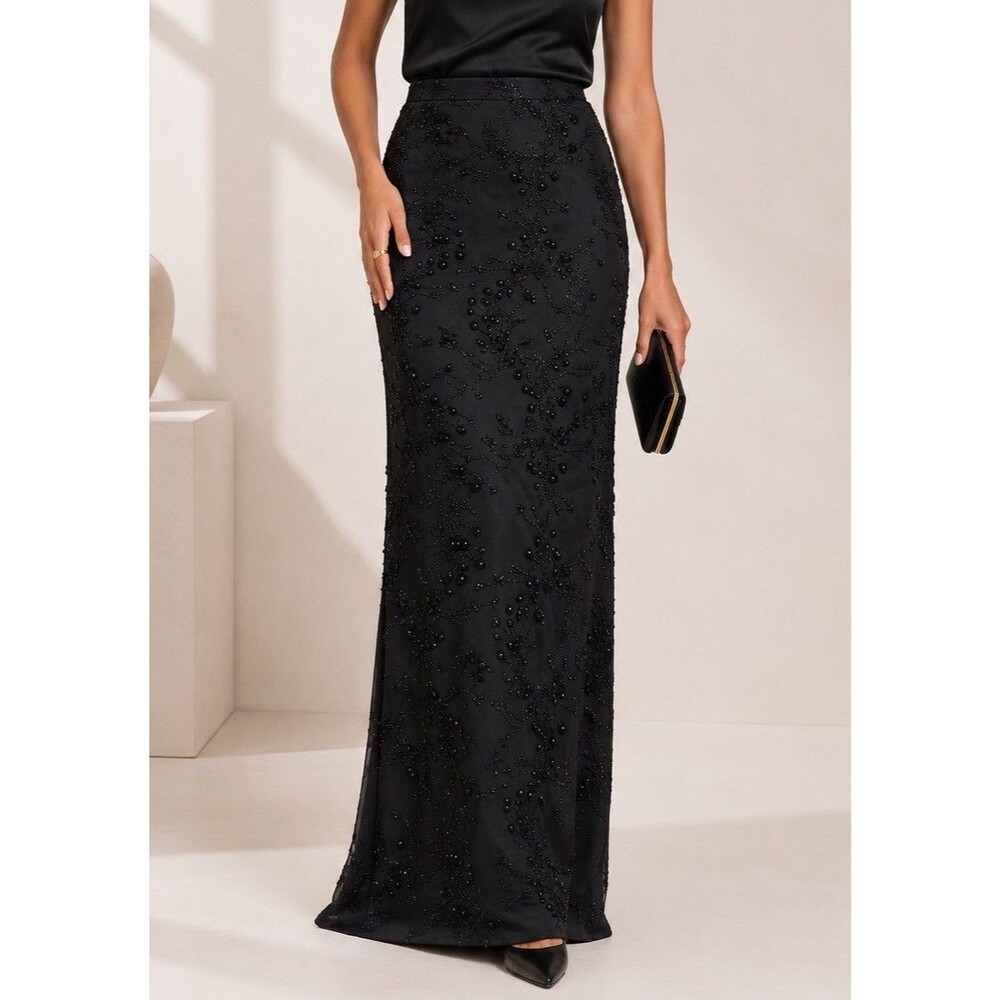 VTG Evening Skirt Black Sequin Maxi Women Sz 4 Formal Sparkly Evening Quiet Lux